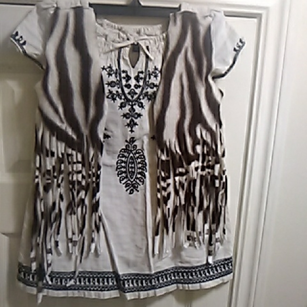 Yes💲1⃣▶GAP Cream Tunic with Black Embroidery Brown Frill Vest Look
